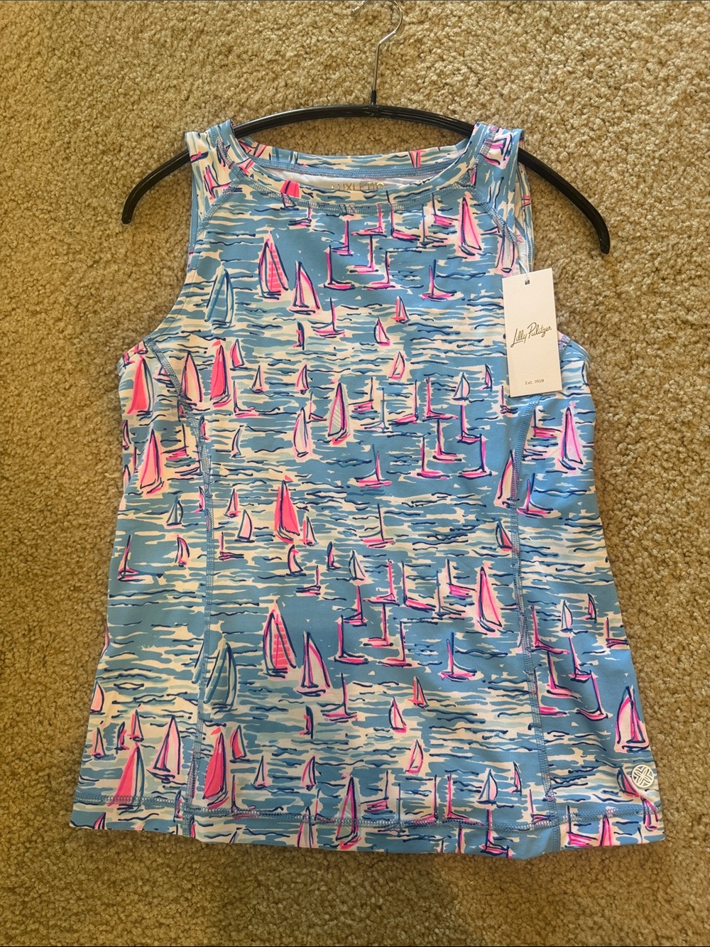 Lilly Pulitzer Blue Tank Top with Pink Sailboat Print